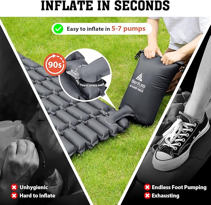 Hikenture Ultralight Double Sleeping Pad, Camping Mattress 2 Person for Backpacking, Hiking,Compact&Inflatable Outdoor Air Mat