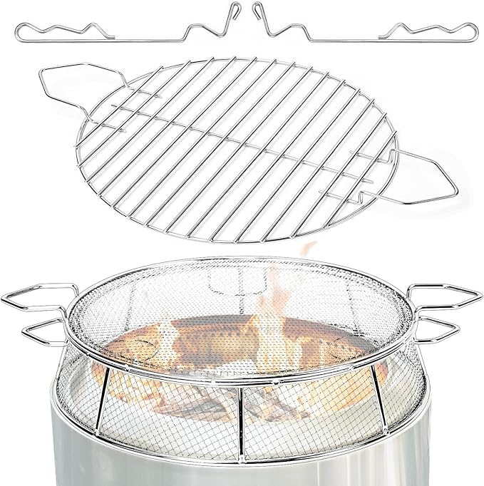 Uniflasy Fire Pit Shield and Cooking Grate for Solo Stove Ranger 15",304 Stainless Steel Spark Screen Cooking Grate for Backyard & Outdoor Fire Pits,Fire Pit Accessory Kits for Solo Stove Ranger
