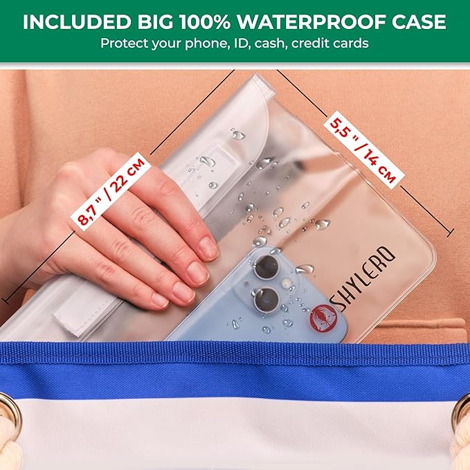 SHYLERO Beach Bag and Pool Bag. Has Airtight Pouch, Ton of Pockets. Beach Tote is Zippered, Water Resistant. Family Size