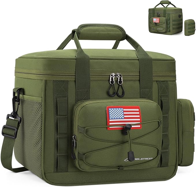 Maelstrom Large Tactical Lunch Box for Men,Insulated Lunch Bag, Leakproof Soft Cooler Bags with Detachable MOLLE Bag,Durable Lunch Tote for Adult Women Work,Picnic,30 Cans/20 L, Army Green