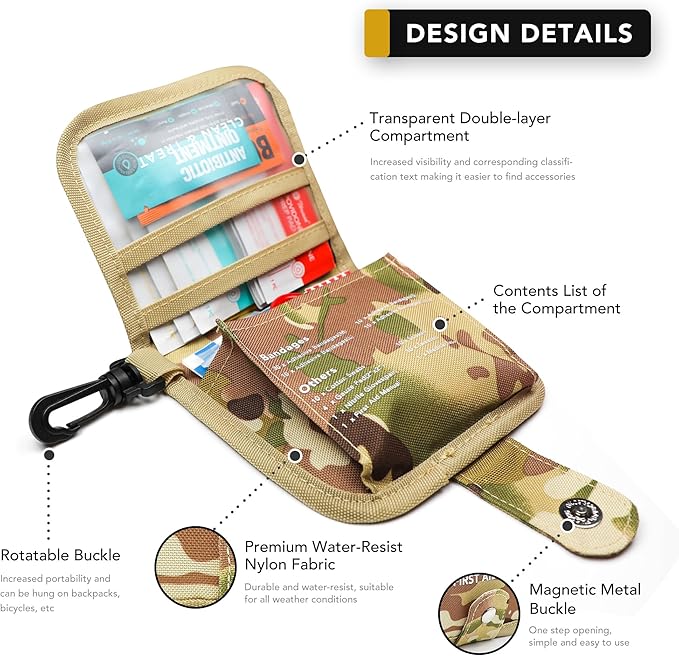 Small First Aid Kit, 100 Pieces Water-Resistant Well Organzied Pouch with Rotatable Buckle - Ideal for Outdoor, Travel, Biking, Camping, Hiking, Car (Desert Camo)