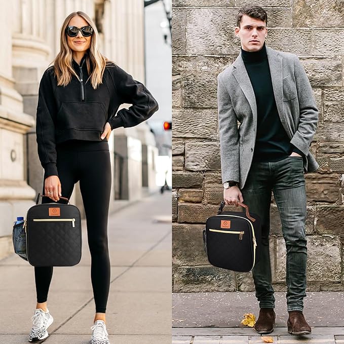 Lunch Box Reusable Lunch Bag for Men Women Kids Adults,Insulated Lunch Bag Waterproof Lunch Boxes Cooler,Small LunchBox With Side Pockets for Work Office School Travel Picnic-Black