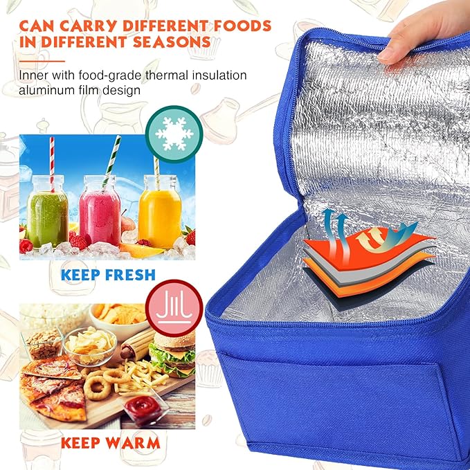 Amyhill 40 Pcs Insulated Lunch Bags Bulk Reusable Cooler Tote Bags Leakproof Thermal Lunch Box Waterproof Freezable Lunch Bag Beverage Bag with Strap for Men Women Office Work Picnic Beach (Colorful)