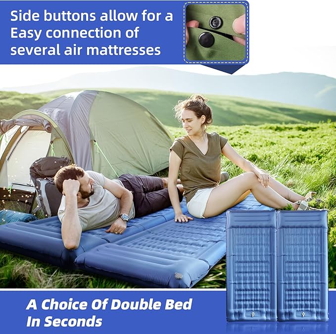 32.68" Extra Wide Sleeping Pad for Camping, Camping Mattress with Pillow, Inflatable Sleeping Pads with Built-in Foot Pump, 5.11" Thickened Sleeping Mat for Backpacking Hiking Tent (Blue)