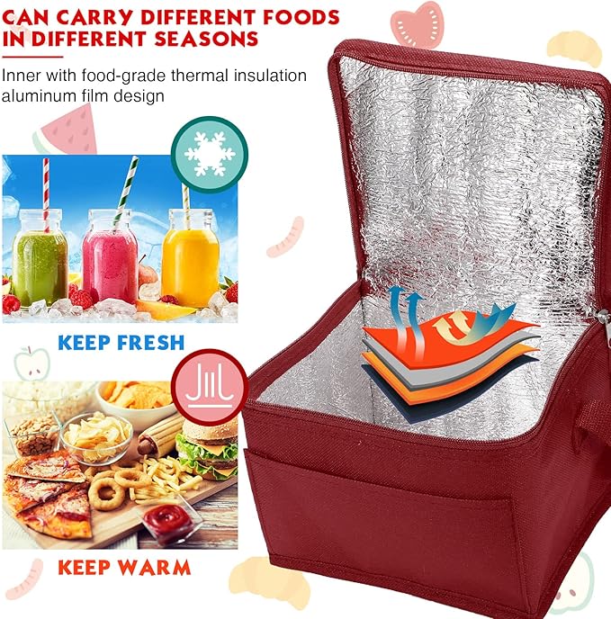 Nuogo 15 Pack Insulated Lunch Bags Bulk, Reusable Cooler Boxes, Leakproof Lunch Boxes Set, Waterproof Thermal Coolers, Insulated Beverage Bag for Women Men Work School Picnic Beach(Wine Red)