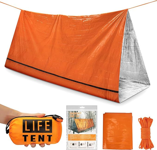 Emergency Tent Shelter 2 Person Emergency Survival Life Pocket Tent Waterproof and Windproof for Camping Hiking Outdoor Activities