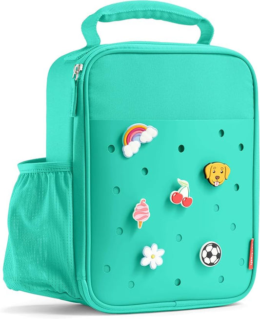 Fit & Fresh Lunch Box For Kids, Boys & Girls, School, Camp, Insulated Bag With Shoe Charm Slots For Personalization, Teal