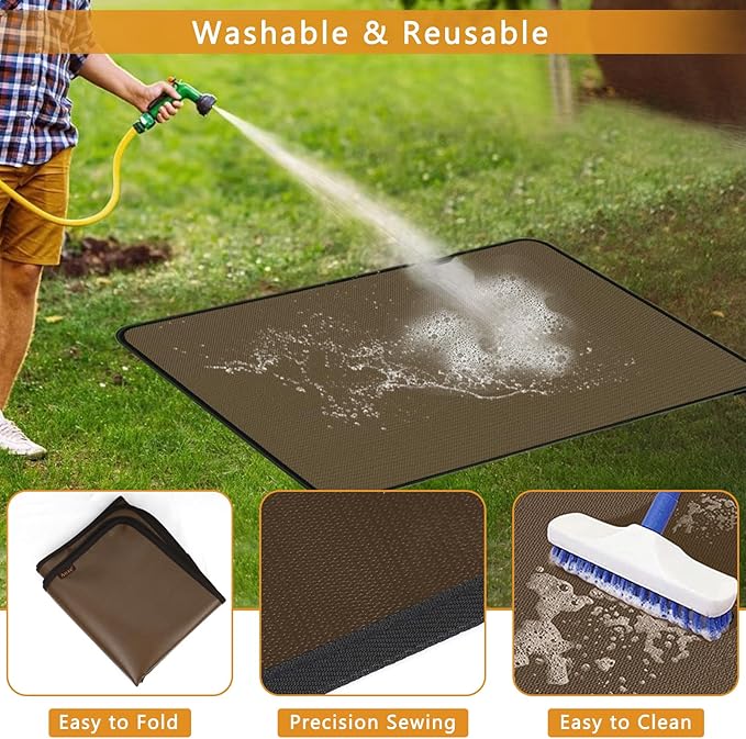 Anze Under Grill Mat for Outdoor Grill, 48x90 Inch Anti-Slip BBQ Floor Mats, Easy to Clean Reusable Fireproof Grill Pad, Oil-Proof Waterproof Protector for Indoor Fireplace Pit Mat Brown