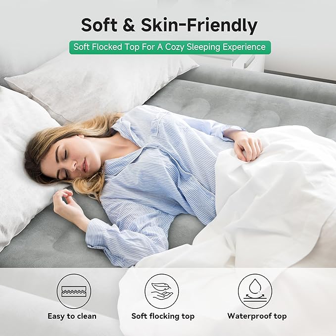 Air Mattress Full with Built-in Pump 18", Comfortable Self-Inflating Air Mattress with High-Speed Pump, Durable Blow Up Mattress Full with Storage Bag for Guests, Camping, Travel