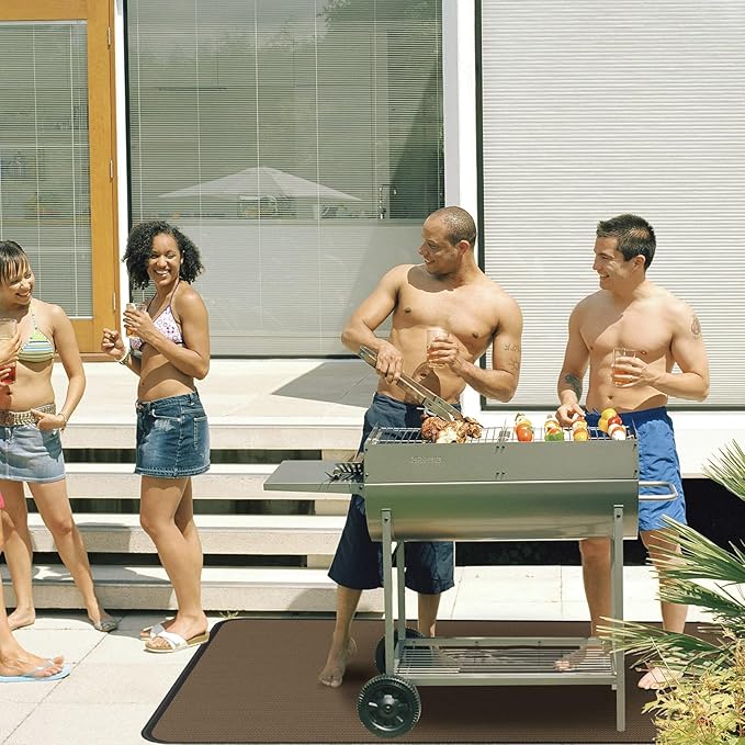 Anze Under Grill Mat for Outdoor Grill, 48x90 Inch Anti-Slip BBQ Floor Mats, Easy to Clean Reusable Fireproof Grill Pad, Oil-Proof Waterproof Protector for Indoor Fireplace Pit Mat Brown