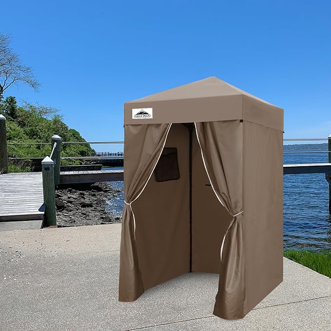 EAGLE PEAK Flex Ultra Compact 4x4 Pop-up Canopy, Sun Shelter, Changing Room, Portable Privacy Canopy Cabana for Pool, Fashion Photoshoots, or Camping, 4x4 ft, Brown
