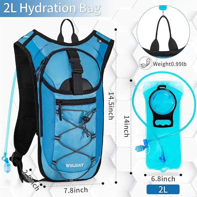 Hydration Backpack with 2L Water Bladder, Lightweight Hydro Pack for Cycling, Running, Hiking, Climbing