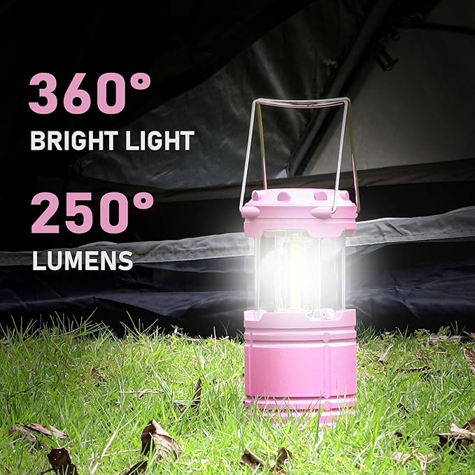 LED Pink Camping Lanterns, Portable Camping Lights, Outdoor Handled Lamps, Essential Emergency Lights for Power Outages, Hiking, Hurricane