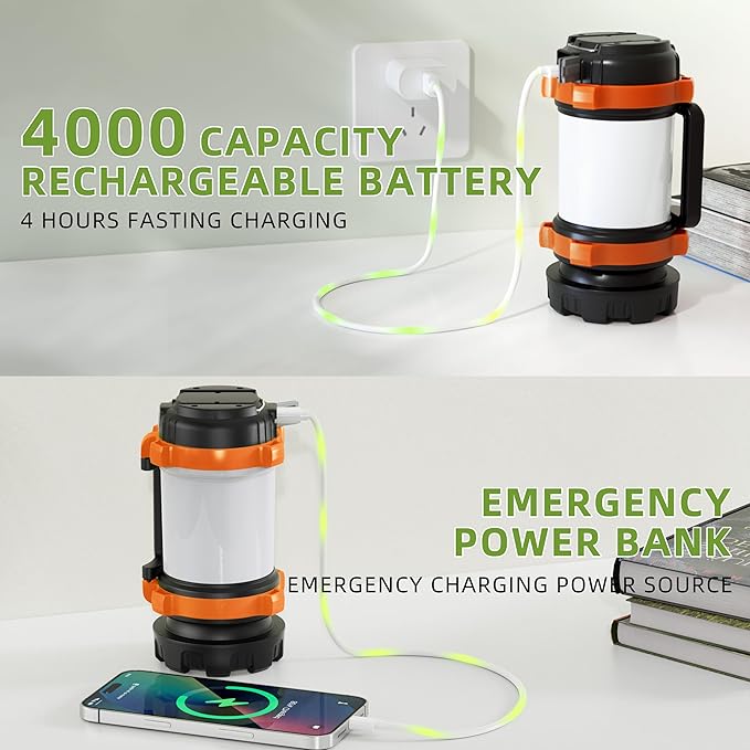 Camping Lantern Rechargeable , Alpswolf Camping Flashlight 4000 Capacity Power Bank,6 Modes, IPX4 Waterproof, Led Lantern Camping, Hiking, Outdoor Recreations, USB Charging Cable Included