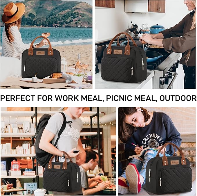 Buringer HOMESPON Lunch Bag for Woman Man Adults with Front Pocket Insulated Lunch Tote Lunch Box Container for Work Picnic or Travel（Black）