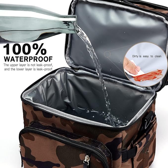 Men's Double/Women's Compartment Lunch bag, Insulated Lunch Cooler Tote 2 Roomy Large Reusable Water-resistant Lunch box (Camouflage)