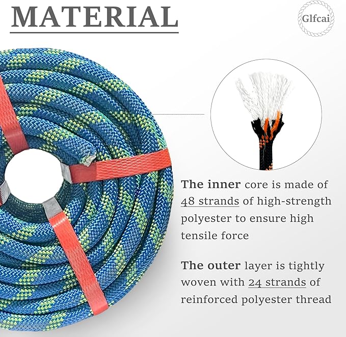 Arborist Rigging Rope 1/2 in x 200 Ft Blue Bull Rope Polyester Braided Arborist Rope 1/2 inch 48 Strands 200 Feet for Various Outdoor Applications Construction Climbing Swing Sailing