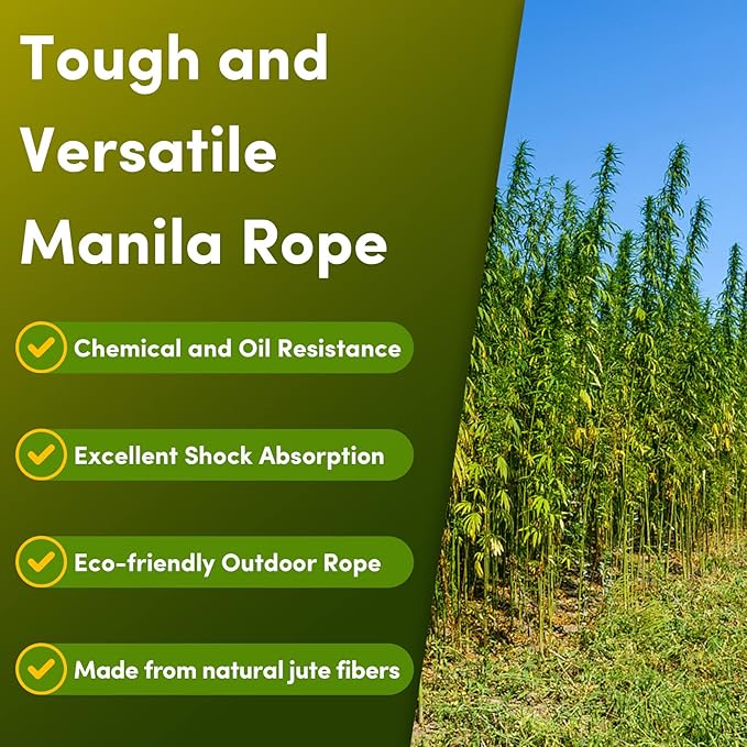 Manila Rope 1in x 50ft,Natural Hemp Rope Thick Large Decorative Hemp Nautical Ropes,Twisted Manila Ropes Great for Gardening,Railings,Hammock Nautical