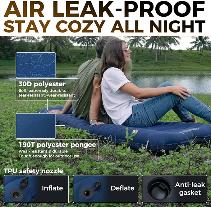 KingCamp Self Inflating Sleeping Pad for Camping with Built-in Pillow, Ultralight Sleeping Pad Camping Mat Durable for Camping Backpacking Hiking Single Double, 4 Size