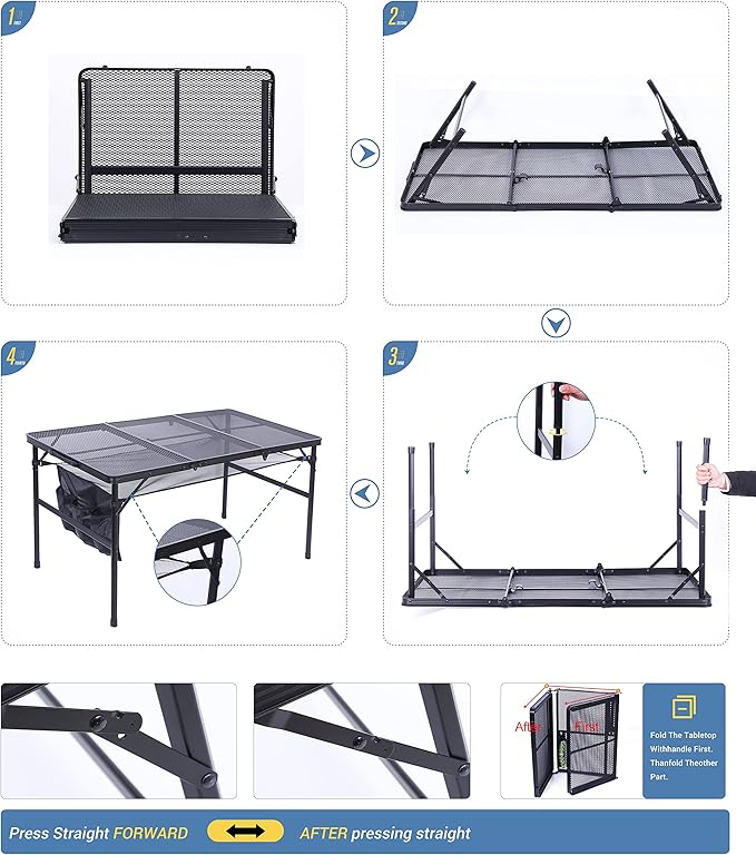C Table for Grill, Outdoor Cooking & Picnic - Adjustable Height, Mesh Bag, Carry Handle (47.3' x 23.7' x 14.7'/24.2' Black)