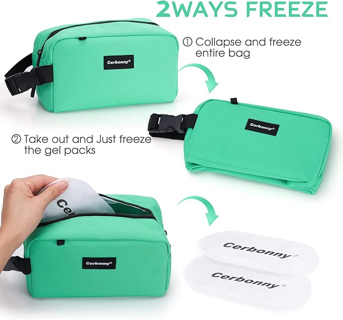 CERBONNY Small Cooler Bag Freezable Lunch for Work School Travel,Leak-proof Bag,Small Insulated For Kids/Adults,Freezer Bags,Freezable Snack Bag,Mini Fit Yogurt green-bv1