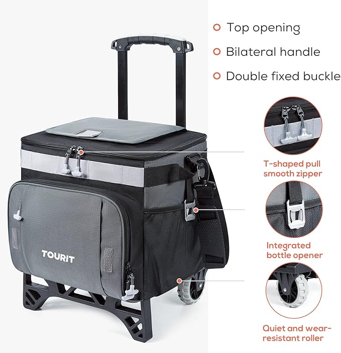 TOURIT 50-Can Collapsible Rolling Cooler Leakproof Insulated Soft Cooling Bag with Wheels and All-Terrain Cart for Beach, Camping, Patio Travel, Outdoor, Ball Fields