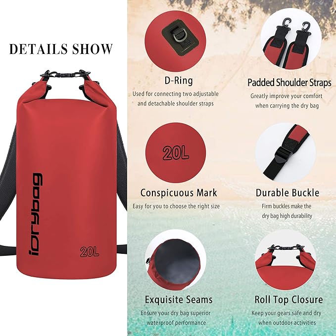 IDRYBAG Dry Bags for Kayaking Waterproof 2L/5L/10L/15L/20L, Small Dry Bag Waterproof Floating, Dry Sack Waterproof Bag for Paddleboarding Travel