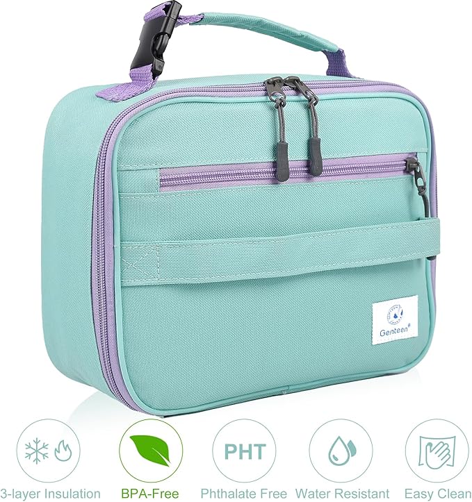 Genteen Lunch Box Kids,Insulated Lunch Bag Kids Boys Girls,Soft Bag Mini Cooler Back to School Thermal Meal Tote Kit Lunch Box for School,Work,Outdoor (Light Green)