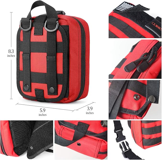 I GO Survival First Aid Kit, 251 Pieces Compact Tactical Trauma First Aid Bag, Molle Compatible Emergency Pouch for Outdoor Camping Hiking Backpacking and Travel