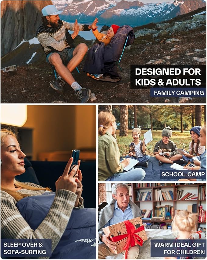 Sportneer Sleeping Bags for Adults, Warm & Cold Weather Sleeping Bag for Adults Kids Boys Girls - Lightweight Compact Camping Gear Equipment, Traveling, Backpacking, Hiking