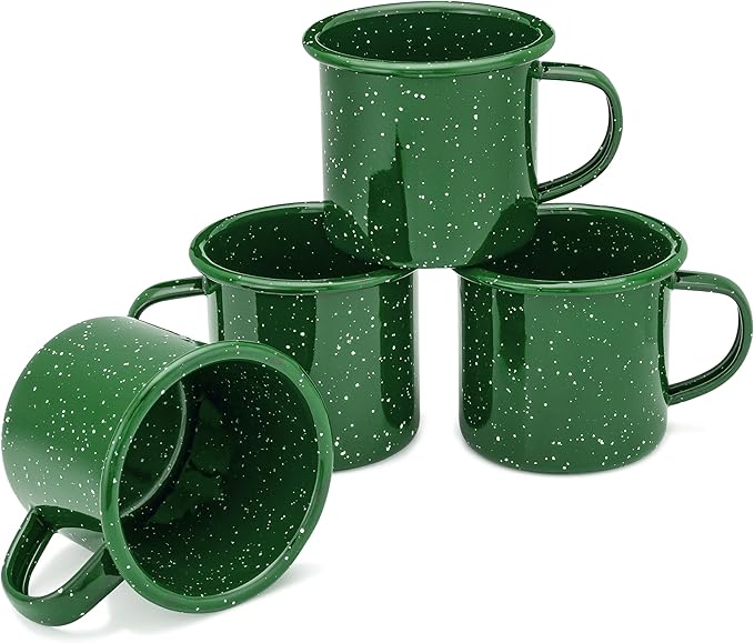 COLETTI Classic Camping Mugs — Enamel Coffee Mug, Camping Coffee Mugs — Premium Nostalgic Mug Set, German Imported Enamel Coating (Green)