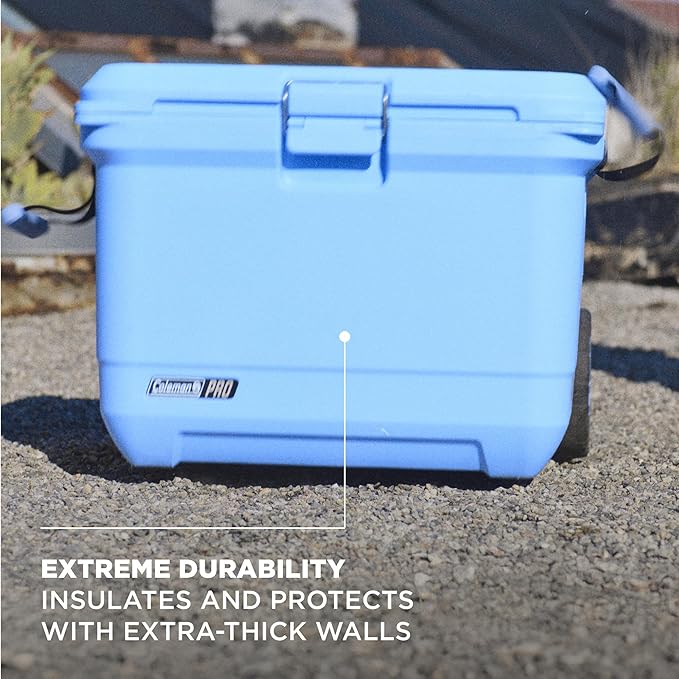 Coleman Pro 55qt Wheeled Ultra-Light Premium Hard Cooler, Extra-Thick Insulation Keeps Ice up to 5 Days, 92-Can Capacity, Heavy-Duty Wheels