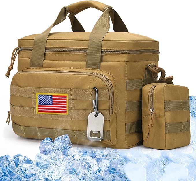Tactical Lunch Box for Men, Insulated Lunch Bag MOLLE Webbing Leakproof, Cooler Large Lunchbox Women Adult with Adjustable Shoulder Strap Durable, Construction Heavy Duty Lunch Pail, Brown