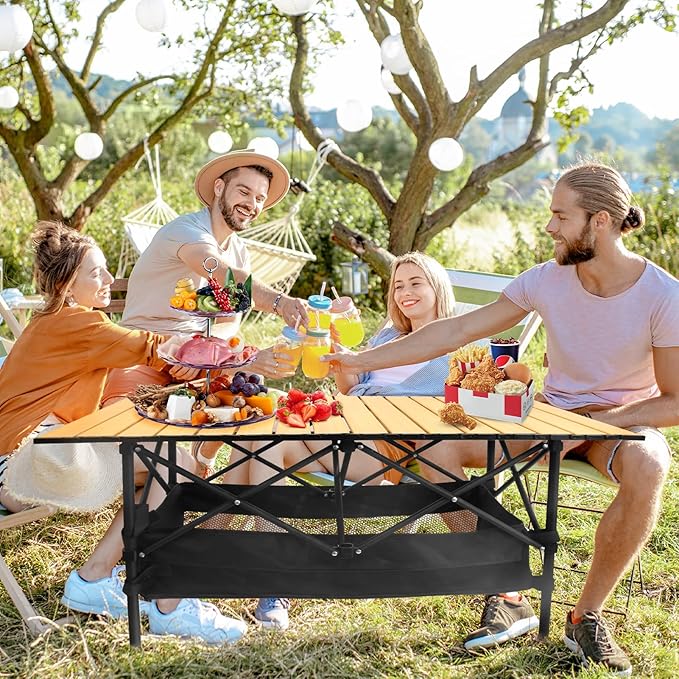 Folding Camping Tables that Fold Up Lightweight,Aluminum Roll Up Camping Table for 4-6 Person Camp Table with Large Storage and Carrying Bag for Outdoor, Picnic, Backyards, BBQ, Beach, 220 Lbs