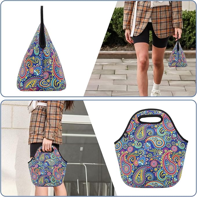 LOVAC Neoprene Lunch Bag, Thick Insulated Lunch Bag - Durable & Waterproof Lunch Tote With Zipper For Outdoor Travel Work(Retro2)