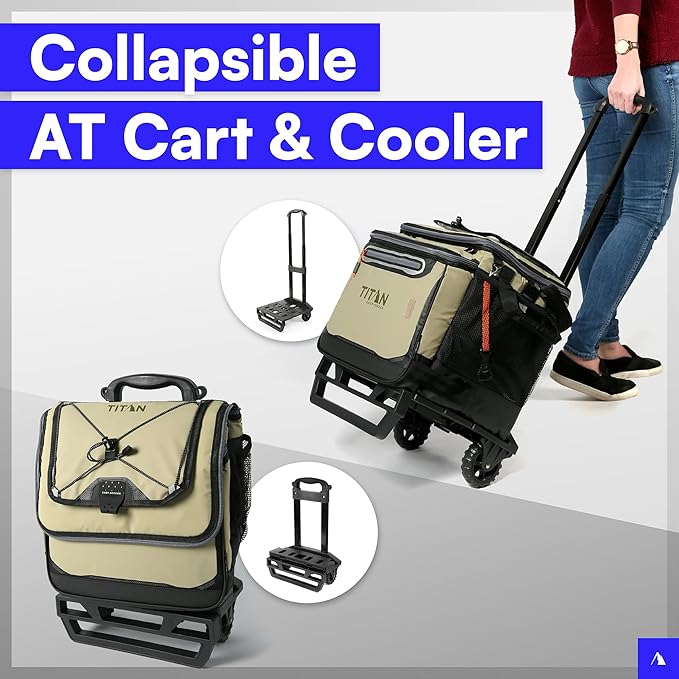Titan Deep Freeze 60 (50+10) Can Wheeled Cooler - Collapsible Rolling Cooler with Wheels and All-Terrain Cart
