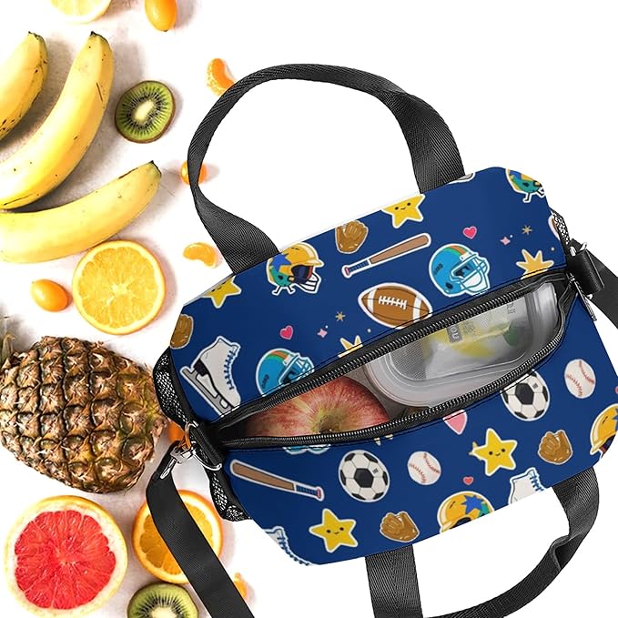 Lunch box Kids,Insulated Cat Lunch Bag Cute Small Pink Lunch Totebag Reusable Leakproof Corgi Lunch Bag With Shoulder Strap for Girls Boys Women School Work Picnic (blue baseball)