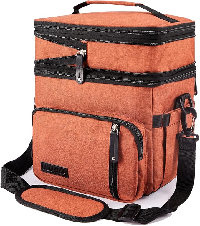 Men's Double/Women's Compartment Lunch bag, Insulated Lunch Cooler Tote 2 Roomy Large Reusable Water-resistant Lunch box (Orange)
