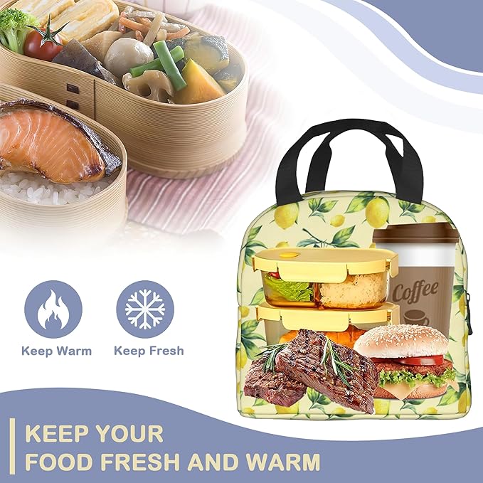 Lemon Yellow Insulated Lunch Bag Reusable Lunch Box Women Men,Cooler Thermal Meal Tote for Kids School Student Picnic Office Work