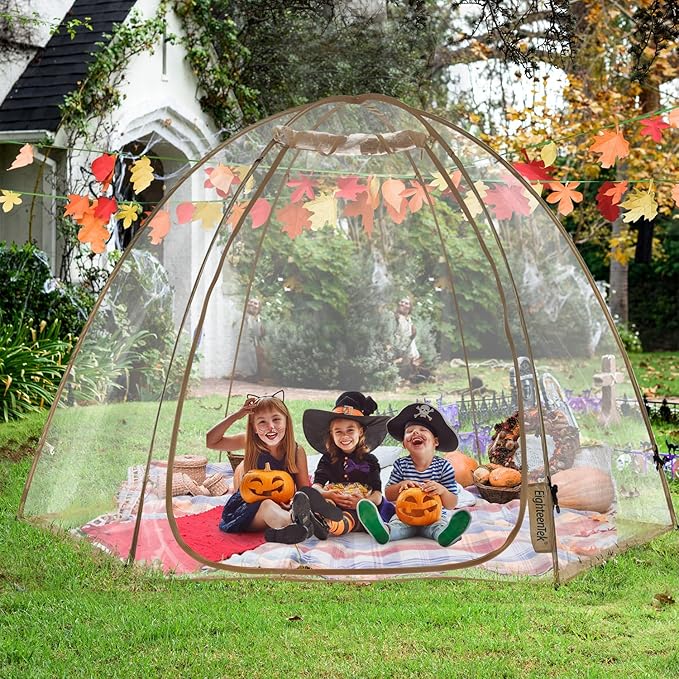 EighteenTek Sports Tent Screen House Room Greenhouse Camping Tent Canopy Gazebos 4-6 Person for Patios Large Oversize Weatherproof Pod Pop Up Tent, Cold Protection Beige 10’x10’