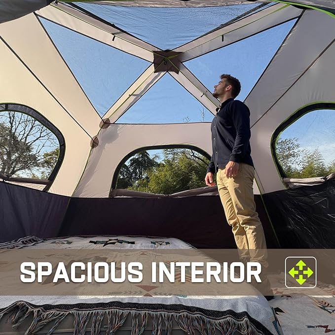 4/6 Person Instant Tent, Waterproof Pop Up Tents for Camping with Rainfly, 60 Seconds Easy Setup, Automatic Cabin Tent for Family Camping with Expandable Carry Bag & Upgraded Ventilation