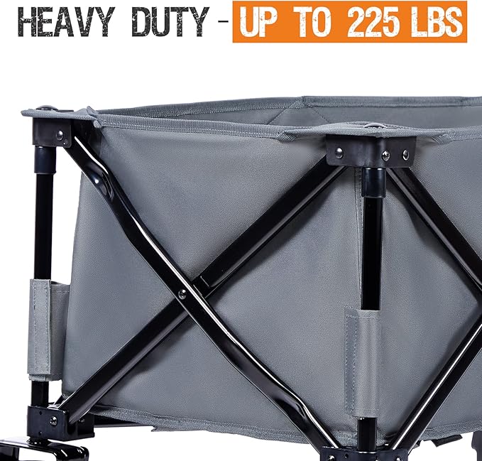 PORTAL Collapsible Folding Utility Cart, Heavy Duty Foldable Wagon with All Terrain Wheels, Large Capacity Beach Cart for Camping, Garden, Shopping, Groceries, Grey