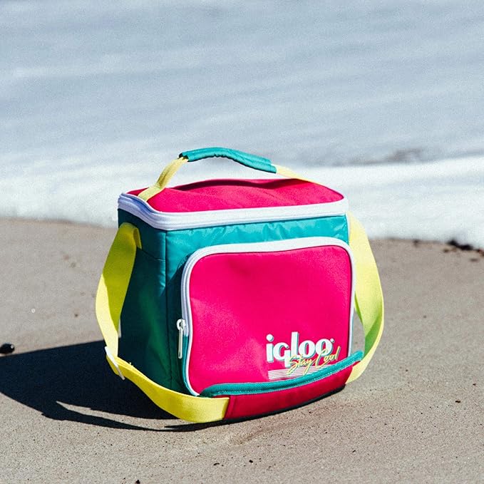 Igloo Retro 90s Lunch Coolers, Insulated Lunch Bag, Square Lunch Box Cooler with Front Pocket & Adjustable Strap