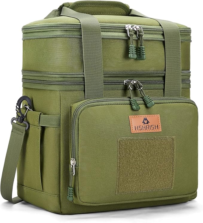 HSHRISH Tactical Lunch Bag, Large Expandable Lunch Box for Men, Durable Leakproof Cooler Bag with Molle Webbing, for Adults/Work Outdoor Picnic Trip Camping, 20 Can/15 L, Army Green