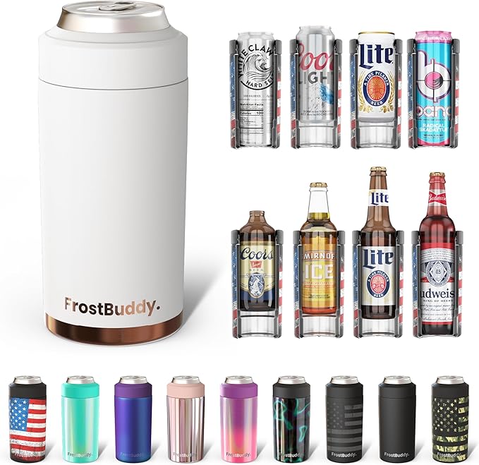 Frost Buddy Universal Can Cooler - Fits All - For Regular 12 & 16 oz or Slim-Size Bottles - Insulated Double-Walled Stainless Steel (Copper Kiss)