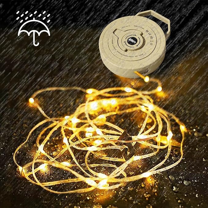 Retractable Camping String Lights Reel, Portable Stowable Rechargeable Strip Light, Waterproof Tent Lantern for Outdoor Hiking Awning Garden Party Festival Decor (Yellow)
