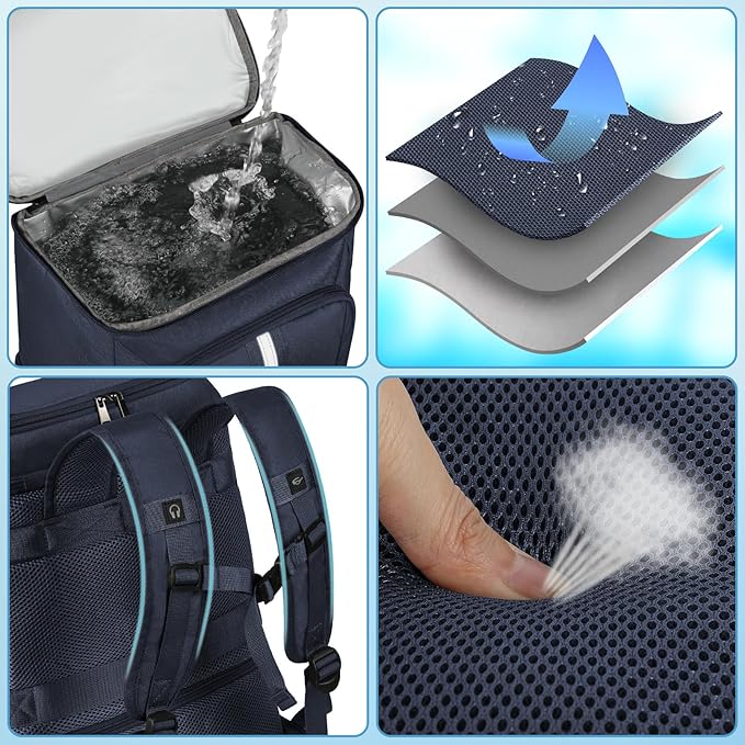 LTINVECK Cooler Backpack,2 Insulated Compartments Backpack Cooler Leakproof Double Deck Lightweight Cooler Lunch Box Bag for Men Women