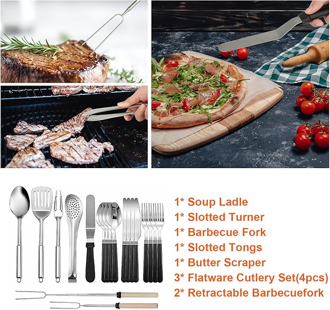 aiGear Camping Kitchen Utensil Set 27 Piece Portable Cookware Kit for BBQs, Outdoor Cooking, Picnics, and Adventures Camping Cookware Kitchenware Storage