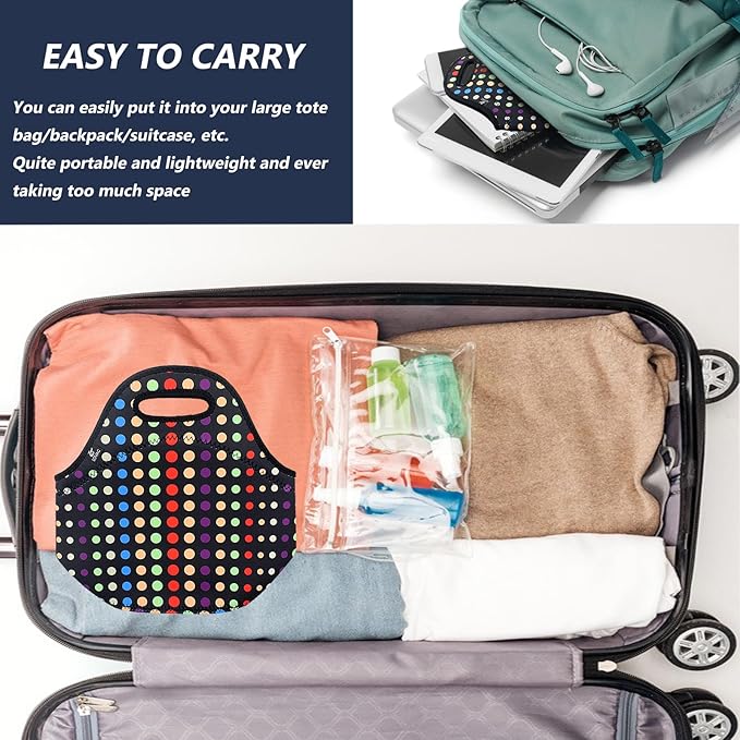 LOVAC Neoprene Lunch Bag, Thick Insulated Lunch Bag - Durable & Waterproof Lunch Tote With Zipper For Outdoor Travel Work School (Small Colorful Dot)