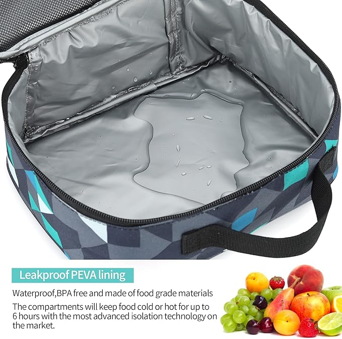 rickyh style Lunch Box with Padded Liner, Spacious Insulated Lunch Bag Durable Thermal Lunch Cooler Pack with Strap for Men Women Boys Girls Adults School Sports Beach Picnic Work Camp,2 Pocket